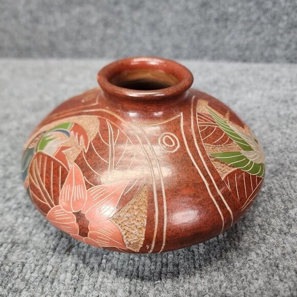 Costa Rica Toucan Hummingbird butterfly Ceramic Vase Folk Art Pottery - Picture 1 of 15
